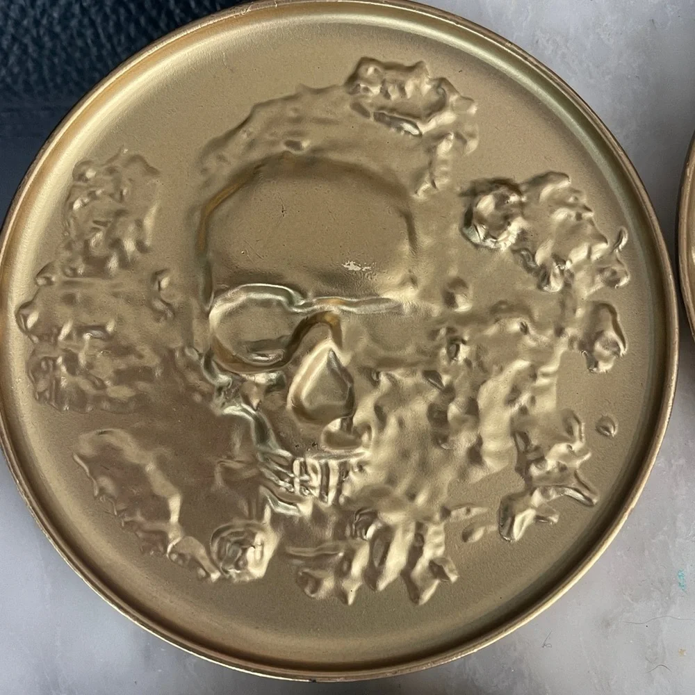 Threshold Metal Antique Gold Skull Embossed Coasters Set Halloween Man Cave